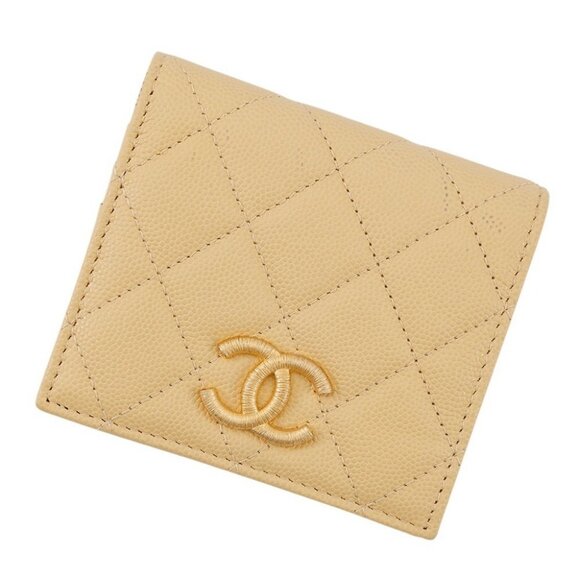 CHANEL Matelasse Bifold Wallet Compact Wallet Size Small Calfskin Yellow - Picture 1 of 14